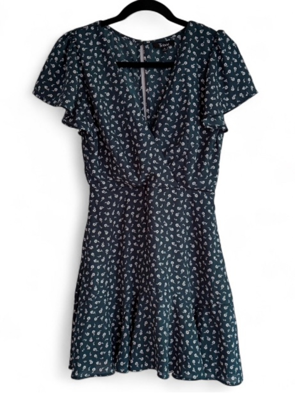 Trixxi Green and White Floral Short Sleeve Wrap Front Mini Dress Size M